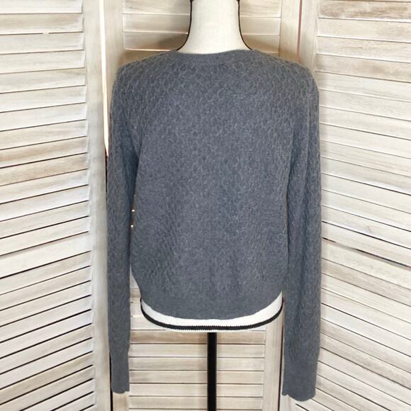 Wilt Y2K Charcoal Gray 100% Cashmere Diamond Cable Cropped Sweater L - Picture 3 of 10